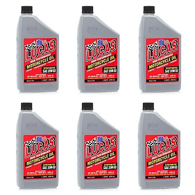 Lucas Oil 10702 Synthetic 20W-50 Motorcycle Engine Oil For Wet Clutches 6 Packs • $67.99