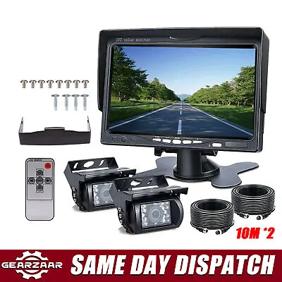 12-24v 2 X Reversing Camera + 7  Lcd Monitor Car Rear View Kit For Truck Bus 20m • £45.88