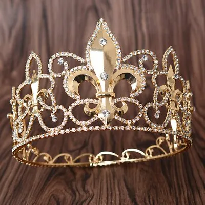 Medieval Times King Queen Gold Metal Crown Rhinestone Crystal Fleur-De-Lis H917 • $19.99