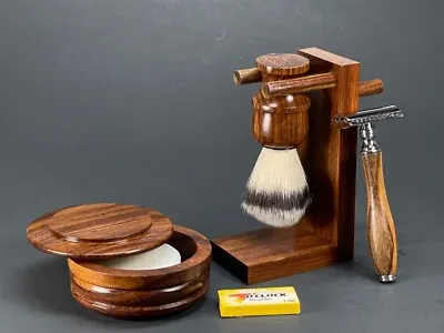 6pc Men's Wooden Brush Safety Razor Bowl Soap Blades Shaving Set Kit Handmade • $55.95