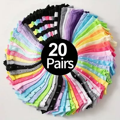 20 Pairs Women Girls Cropped Lightweight Colourful Ankle Socks Multipack Crew • £13.99