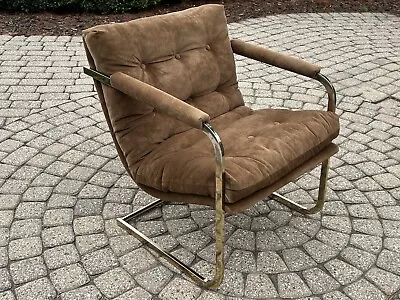 Mid Century Modern Milo Baughman Style Vertical Brass Lounge Chair • $750