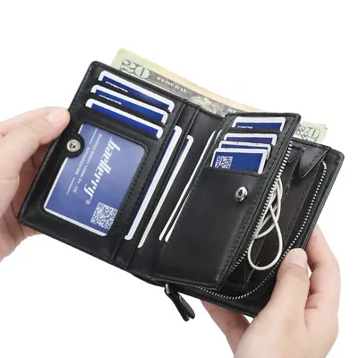 Men's Short Fold Wallet With Zipper Vertical Section Multifunction Coin Purse US • $10.29