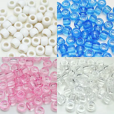 100x Barrel Pony Beads Opaque Transparent Dummy Clip Hair Making Baby Pink Blue • £2.79