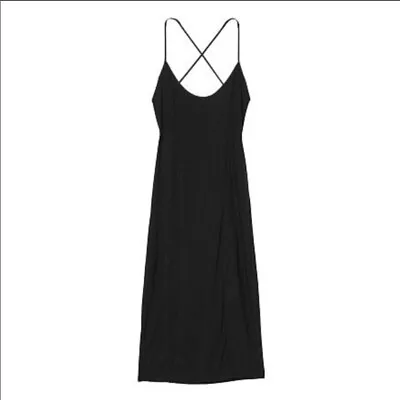 Victoria's Secret Black Tie Back Slip Dress Size M Soft Modal Midi-Length NWT • $55