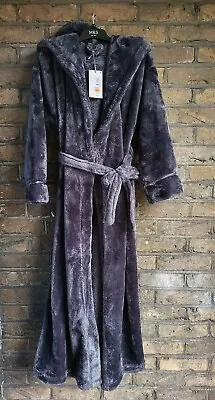 New M&S Ladies Rosie Luxury Charcoal Fleece Hood Long Dressing Gown Size XSmall  • £39.99