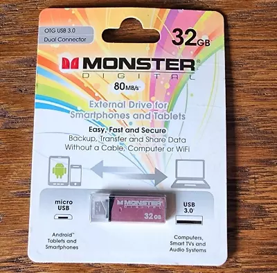 Monster Digital 32GB USB 3.0 OTG Dual A/Micro Flash Drive Smartphones Tablets • $19.75