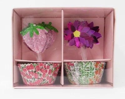 $11.95 • Buy Cupcake Baking Kit 48pc Sparkle Strawberry & Flower 24 Cups Liners 24 Toppers