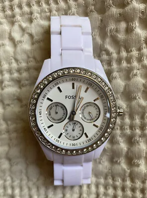 Fossil White Watch Three Hand Resin Works & New Battery • $29