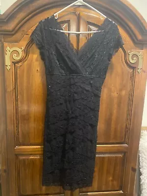 Marina Black Lace Layered Bodycon Cocktail Midi Dress Size 6 • $35