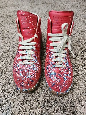 Maison Margiela Replica Paint-Splatter Suede High-Top Sneaker -  RED EU 40/ US 7 • $235