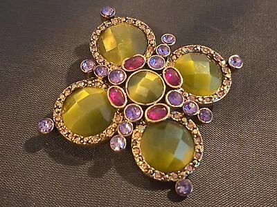 Monet Vintage Maltese Cross Green Purple Rhinestone Brooch • $14.99