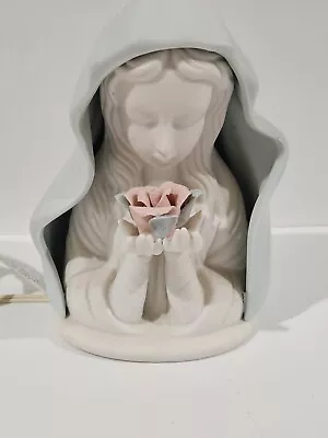 Bisque ~ Virgin Mary Holding Pink Rose  -  NiteLight Madonna  For Museum Store • $19