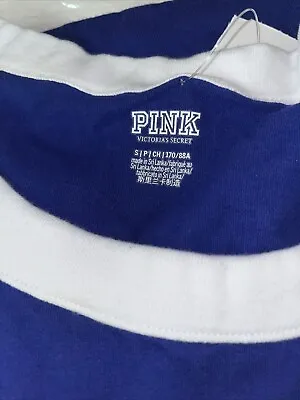 Victoria Secret Pink Royal Blue Shirt White Trim/Name Sleeve Neckline READ Descr • $10