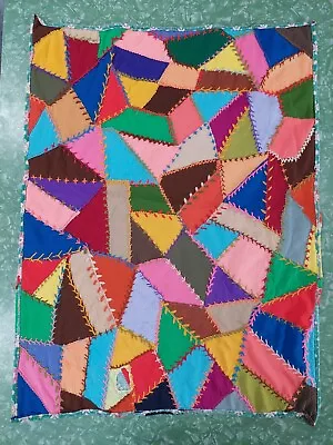 VINTAGE CRAZY QUILT 70s Handmade Patchwork Cottage Core Farmhouse Hippy VTG • $36