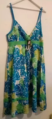 Marks And Spencer Palm Leaf Beachwear Turquoise Dress Size 14 • £14.99