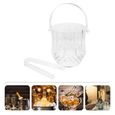 Transparent Ice Bucket Tongs Acrylic Wine Handle Storage Bin • £11.14