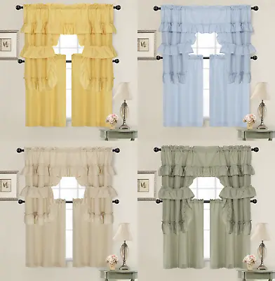 Country Farmhouse Solid Colored Kitchen Curtain Tier/Swag Set - Assorted Colors • $17.99