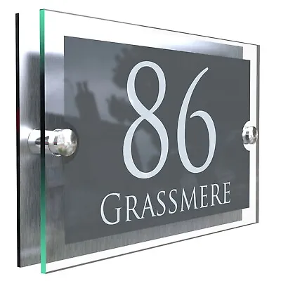 House Number Plaques Glass Effect Acrylic Signs Door Plates Name Wall Display • £6.99