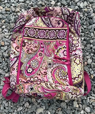 VERA BRADLEY Quilted Pink Paisley Cotton Campus Backpack Laptop Bag Very Berry ✅ • $29.96