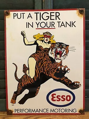 Vintage 1961 Dated Esso  Put Tiger In Your Tank  Gasoline 16” Porcelain Gas Sign • $169.99