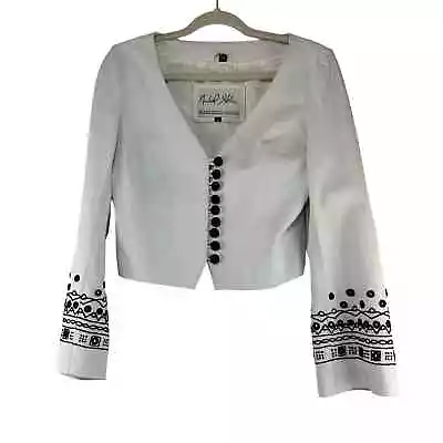 Michael Hoban North Beach Leather Embroidered Jacket Womens Size 6 White Cropped • $129.99