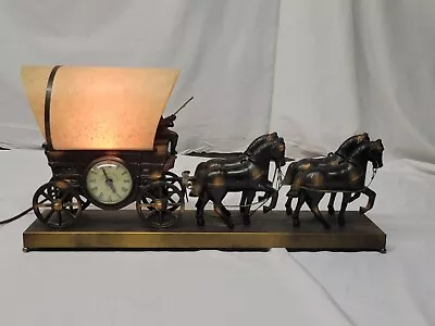 United Clock Bronze Horses  Covered  Wagon Tested! READ Metal Carriage Western  • $100