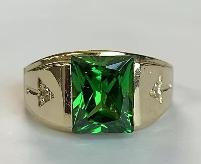 Men's 3 CT Emerald Simulated Green Emerald Wedding Ring 14K Yellow  Gold Plated • $99.99