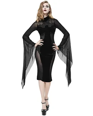 Eva Lady Gothic Velvet & Sheer Mesh Inset Bodycon Evening Dress • $66.21