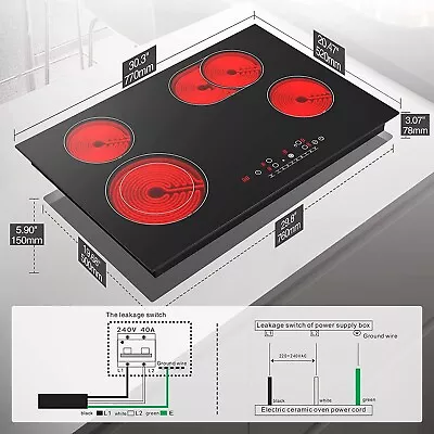 Electric Cooktop 4 Burner 220V 30 Inch Electric Stove Top Sensor Touch Control • $218.49