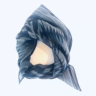 Ellen Tracy Sheer Neck Scarf Abstract Aztec Blue White Square 20x20 Inch • $18