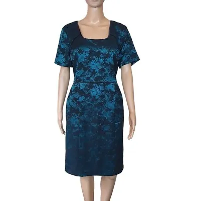 Diana Ferrari Dress Vintage Sz 12 Jacquard Floral Brocade Teal NEW Cocktail • $59.37