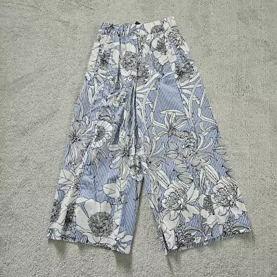 Zara Blue Striped Floral Print Culotte Pants Size XS • $12