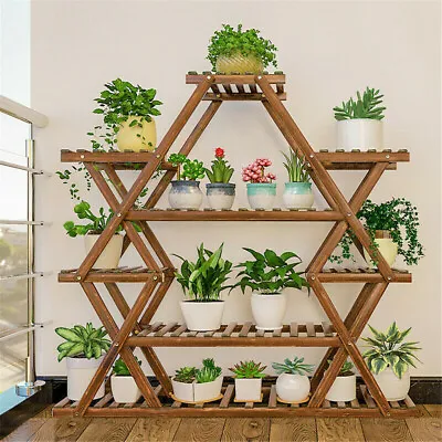 Extra Large Multi Tier Wood Flower Rack Plant Stand Bonsai Shelf Indoor Outdoor • $69.95