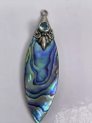 Vintage Native American Sterling Silver 925 Bohemian Shell Pendant Blue Signed • $45