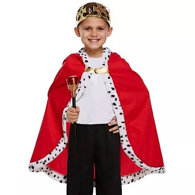 Childrens King Cape Royal Prince Cloak Medieval Books Day Fancy Dress Costume • £7.49