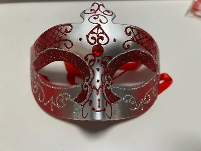 Red Venetian Style Masquerade Ball Party Mask Unisex Mens Womens New Years Eve • £6.75