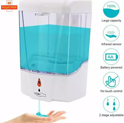 700ML Automatic Soap Dispenser Sanitizer Hands-Free IR Sensor Touchless White UK • £14.95