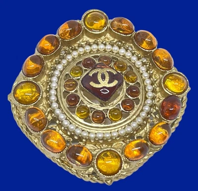 $1295 • Buy Vintage Chanel Brooch Pin W Amber Colored Resin Stones Faux Pearls A11