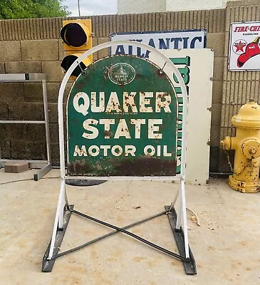 1954 ORIGINAL QUAKER STATE  TOMBSTONE  GAS STATION DRIVEWAY SIGN And FRAME • $850