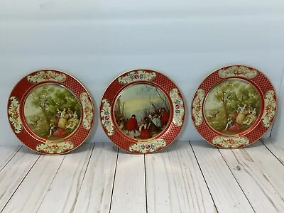 3 Vintage Daher Decorated Ware Tin Lithographed Plates 8  Lancret Victorian • $14.99