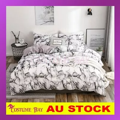 Black White Marble Quilt Duvet Cover Set Double Queen Size Pillowcase Bedding AU • £24.86