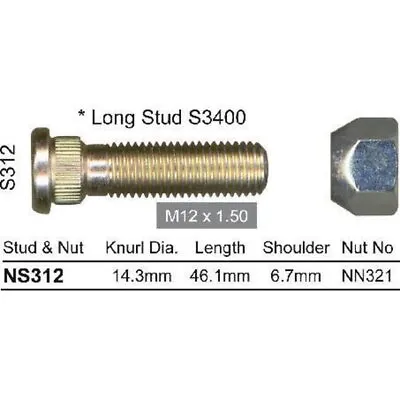 NICE Wheel Stud & Nut M12x1.50 45.2mm NS312 • $10.46