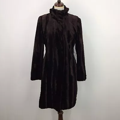 $14 • Buy Zara Woman Reddish Brown Faux Fur Contrasting Snap Button Coat Womens Sz L