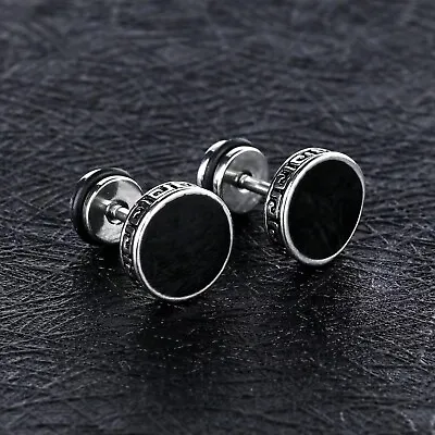 Mens Surgical Steel Vintage Black Ear Stud Earrings Punk Retro Rock Jewelry 2Pcs • $7.99