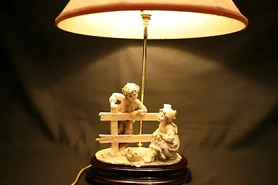 Vintage(1983) Capo Di Monte Table Lamp With Bruno Merli Figurine BoyGirlDogs • £118