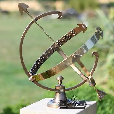 £120 • Buy Medium Antique Brass Profatius Arrow Table Top Garden Armillary Sundial Sphere