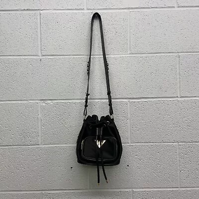 River Island Black Faux Leather Drawstring Bucket Shoulder Bag • £10