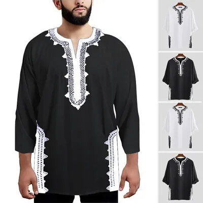 £14.99 • Buy UK STOCK Mens African Dashiki Floral Blouse Casual Loose Ethnic T Shirts Tee Top