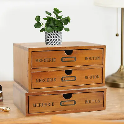 2 Layers Vintage Wood Jewelry Organizer Storage Box W/ Drawers Cosmetic Cabinet • $32.30